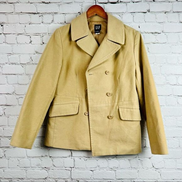Y2K Gap Classic Tan Academia Blazer Double Breast Notch Collar Lined Jacket - Picture 9 of 14